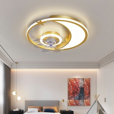 Moon & Star Shape Ceiling Fans LED with Acrylic Shade Fan Lighting for Kid's Bedroom