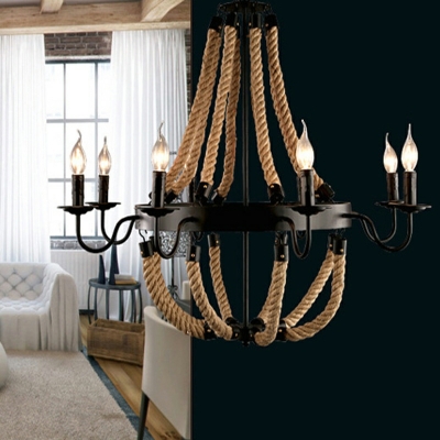 Rope Industrial Chandelier Lighting Fixtures Vintage Hanging Light Fixtures for Living Room