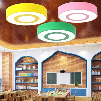 1-Light Flush Light Fixtures Kids Style Round Shape Metal Ceiling Mounted Lights