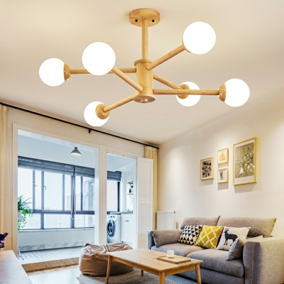16-Light Hanging Lamp Kit Minimalism Style Ball Shape Wood Pendant Ceiling Lights