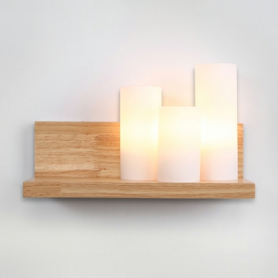 Wood 1 Light Bathroom Vanity Light with White Glass Shade Wall Light Sconce