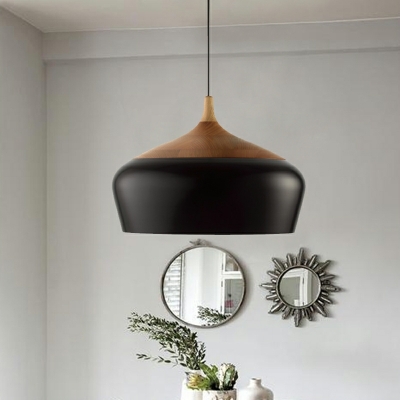 1-Bulb Pendant Lighting Fixture Metal and Wood Suspension Lamp