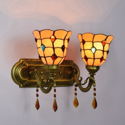 2-Light Sconce Lights Tiffany Style Bell Shape Metal Wall Mounted Lamps