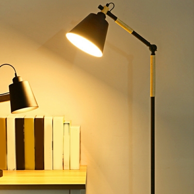 Barrel Shape Standing Lamp 1-Bulb Wood and Metal Standing Floor Lamp