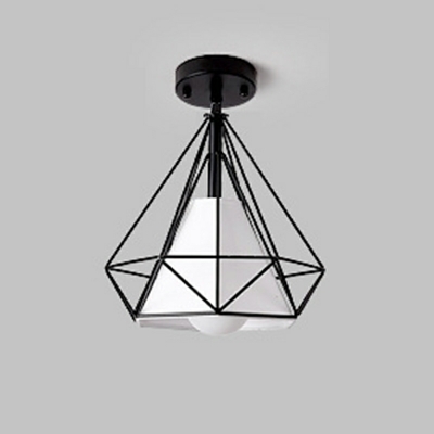 Cone Metal Semi Flush Mount Ceiling Fixture Fabric Traditional Ceiling Light Fixtures for Living Room