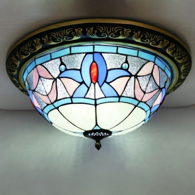Traditional Bowl Flush Mount Ceiling Light Fixtures Glass Panes Flush Mount Lamp