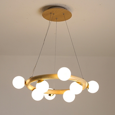Contemporary Globe Pendant Ceiling Fixture Lamp Wood and Glass Chandelier Hanging Light Fixture