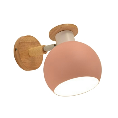 Dome Shape Sconce Light Fixture 1-Light Metal and Wood Wall Mounted Lighting