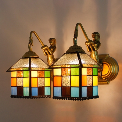 Tiffany Style Sconce Light Fixture Multicolored Stained Glass Wall Mounted Light Fixture