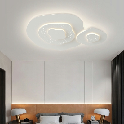 White Flush Light Fixtures Modern Style Metal Flush Mount Fan Lamps for Living Room
