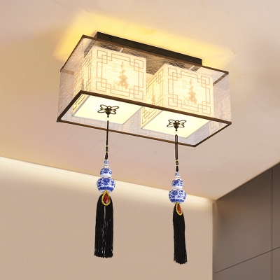 Classic Flush Mount Ceiling Light Fixture with Fabric Shade Flush Ceiling Light in Black
