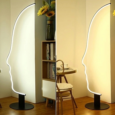 Face-Like Standing Floor Lamp Black Aluminum LED Contemporary Floor Light