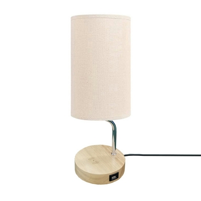 Modern Style Cylinder LED Table Lamp Fabric 1-Light Table Lamp in White