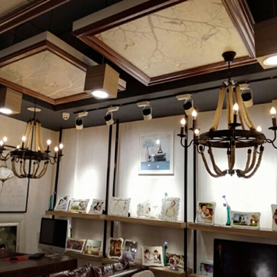 Rope Industrial Chandelier Lighting Fixtures Vintage Hanging Light Fixtures for Living Room