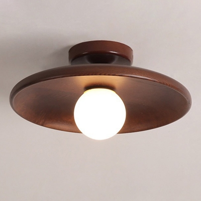 1-Light Flush Light Fixtures Simplistic Style Dome Shape Wood Ceiling Mounted Lights