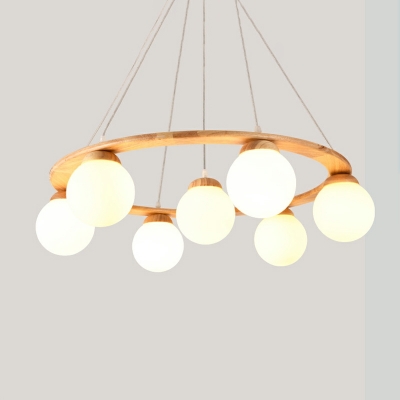 7-Light Flush Light Fixtures Contemporary Style Ball Shape Wood Ceiling Mounted Lights