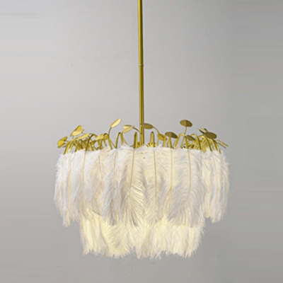Ceiling Pendant Light Round Shade Modern Style Feather Pendant Light for Living Room