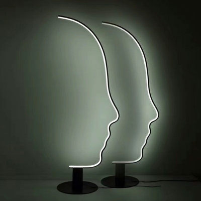 Face-Like Standing Floor Lamp Black Aluminum LED Contemporary Floor Light