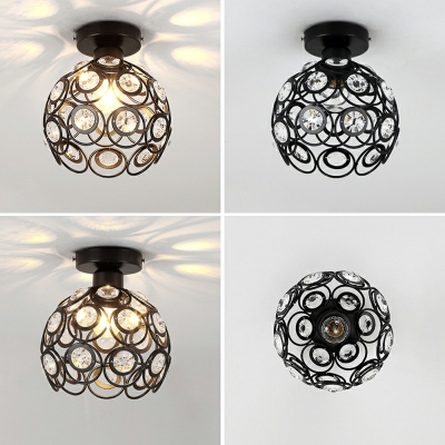 Metal and Crystal Semi Flush Mount Light Fixture Modern Close to Ceiling Lamp for Living Room