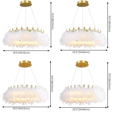 Ceiling Pendant Light Round Shade Modern Style Feather Pendant Light Fixtures for Living Room