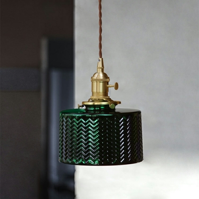 Cylindrical Shape Hanging Light Fixture 1-Light with Glass Shade Down Lighting Pendant