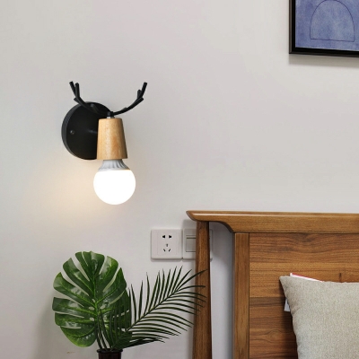 Single Bulb Wall Sconce Fixture Light Metal and Wood Lighting Sconce