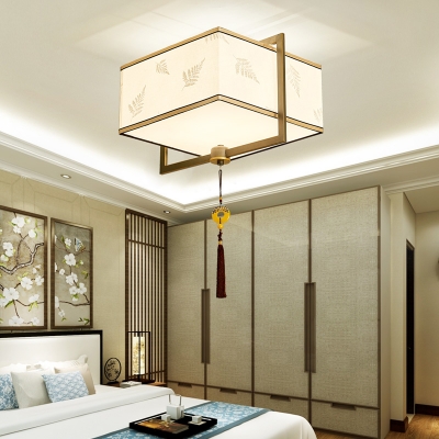 Bronze Flush Ceiling Light Fixture with Fabric Shade Flush Mount Ceiling Light