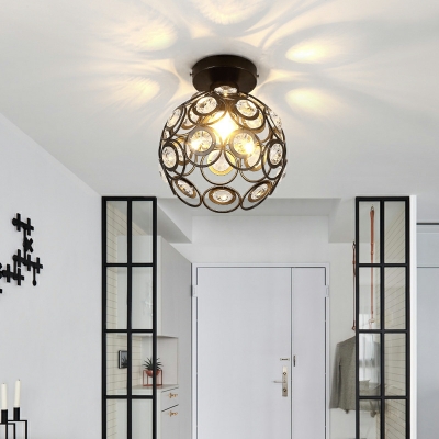 Metal and Crystal Semi Flush Mount Light Fixture Modern Close to Ceiling Lamp for Living Room