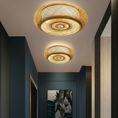 Rattan Traditional Flush Mount Lighting Fixtures Drum Ceiling Light Fixtures for Bedroom