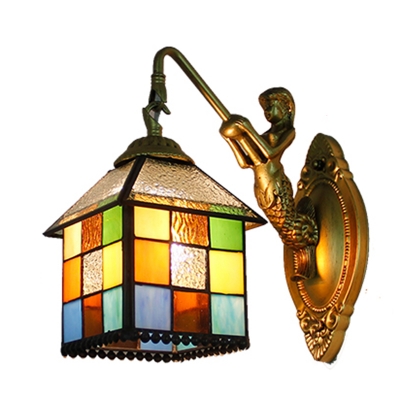 Tiffany Style Sconce Light Fixture Multicolored Stained Glass Wall Mounted Light Fixture