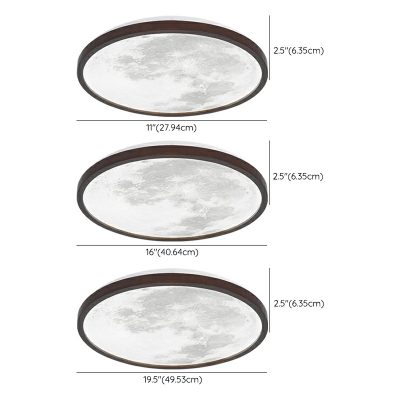 1-Light Flush Light Fixtures Contemporary Style Round Shape Wood Ceiling Mounted Lights