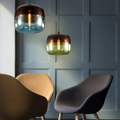 1-Light Suspension Lamp Minimalism Style Geometric Shape Glass Hanging Pendant Lamp