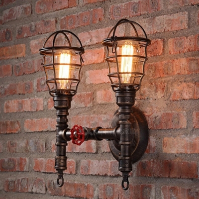 2-Light Wall Mount Lighting Warehouse Style Cage Shape Metal Sconce Light Fixtures