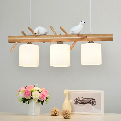 3-Light Pendant Ceiling Lights Modern Style Cylinder Shape Wood Hanging Lamp Kit