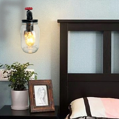 Black Industrial Wall Sconce Single Light with Bottle Shade Wall Light Fixture