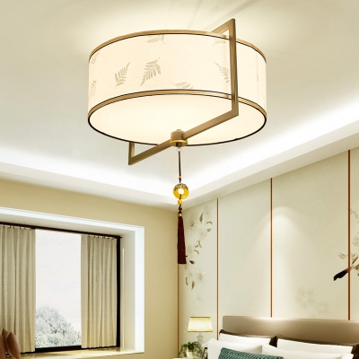 Fabric Shade Flush Ceiling Light Fixtures Beige Modern Flush Mount Lighting