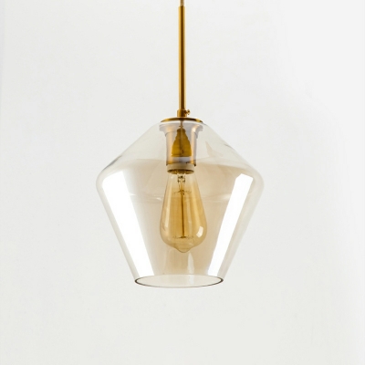 Single Bulb Pendant Lighting Fixture with Amber Glass Shade Suspension Pendant