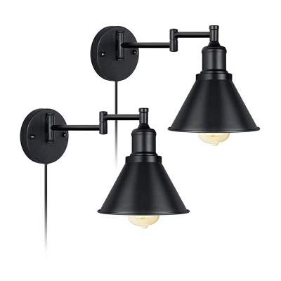 Single Bulb Wall Lamp Sconce with Metal Cone Shade And Adjustable Arms Wall Light
