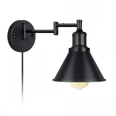 Single Bulb Wall Lamp Sconce with Metal Cone Shade And Adjustable Arms Wall Light