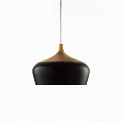 1-Bulb Pendant Lighting Fixture Metal and Wood Suspension Lamp