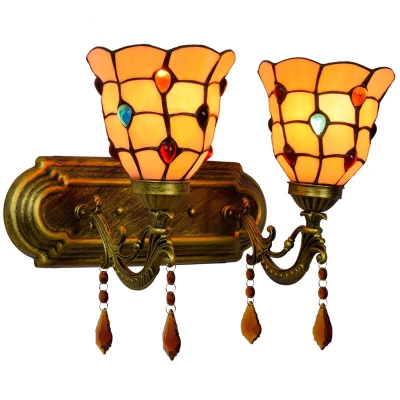 2-Light Sconce Lights Tiffany Style Bell Shape Metal Wall Mounted Lamps