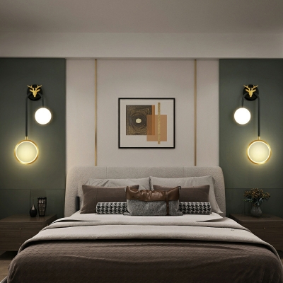 2-Light Wall Mount Lighting Minimalist Style Round Shape Metal Sconce Light Fixtures