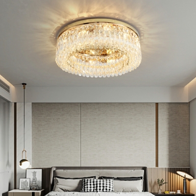 6-Light Flush Light Fixtures Modern Style Round Shape Crystal Ceiling Mounted Lights