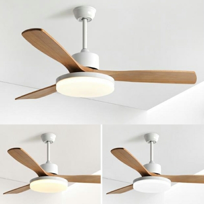 Modern Flush Mount Ceiling Fans Wood with Acrylic Shade LED Fan Lighting