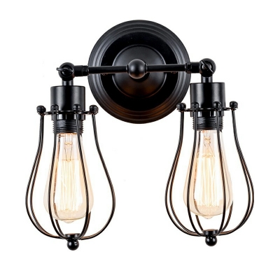 2-Light Sconce Lights Industrial Style Cage Shape Metal Wall Mounted Lamps
