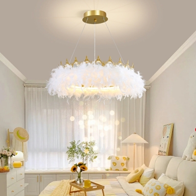 Ceiling Pendant Light Round Shade Modern Style Feather Pendant Light Fixtures for Living Room