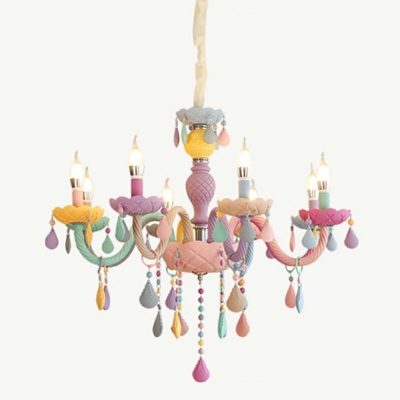8-Light Chandelier Light Fixture Modernist Style Candle Shape Metal Hanging Lamp