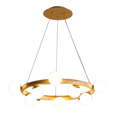 Contemporary Globe Pendant Ceiling Fixture Lamp Wood and Glass Chandelier Hanging Light Fixture