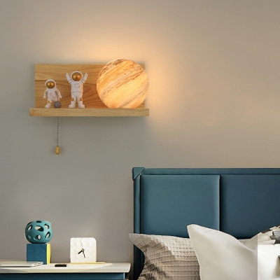 Wooden Wall Sconce Lighting with Globe Glass Shade Wall Mounted Lamp
