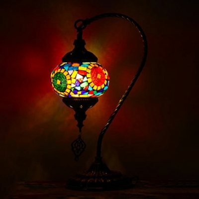 1-Light Table Lamp Asian Style Geometric Shape Metal Nightstand Lights